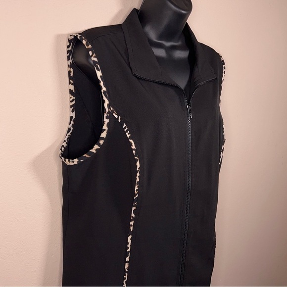 LARGE CHRISTOPHER AND BANKS BLACK LEOPARD PIPING VEST ZIP CLOSURE OUTDOOR - Picture 5 of 11